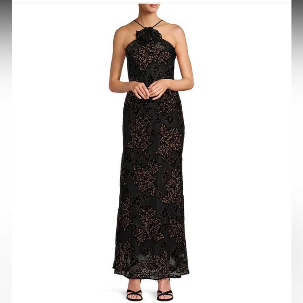NWT Antonio Melani Bernice Floral Burnout 3D Rosette Halter Neck A-Line Dress